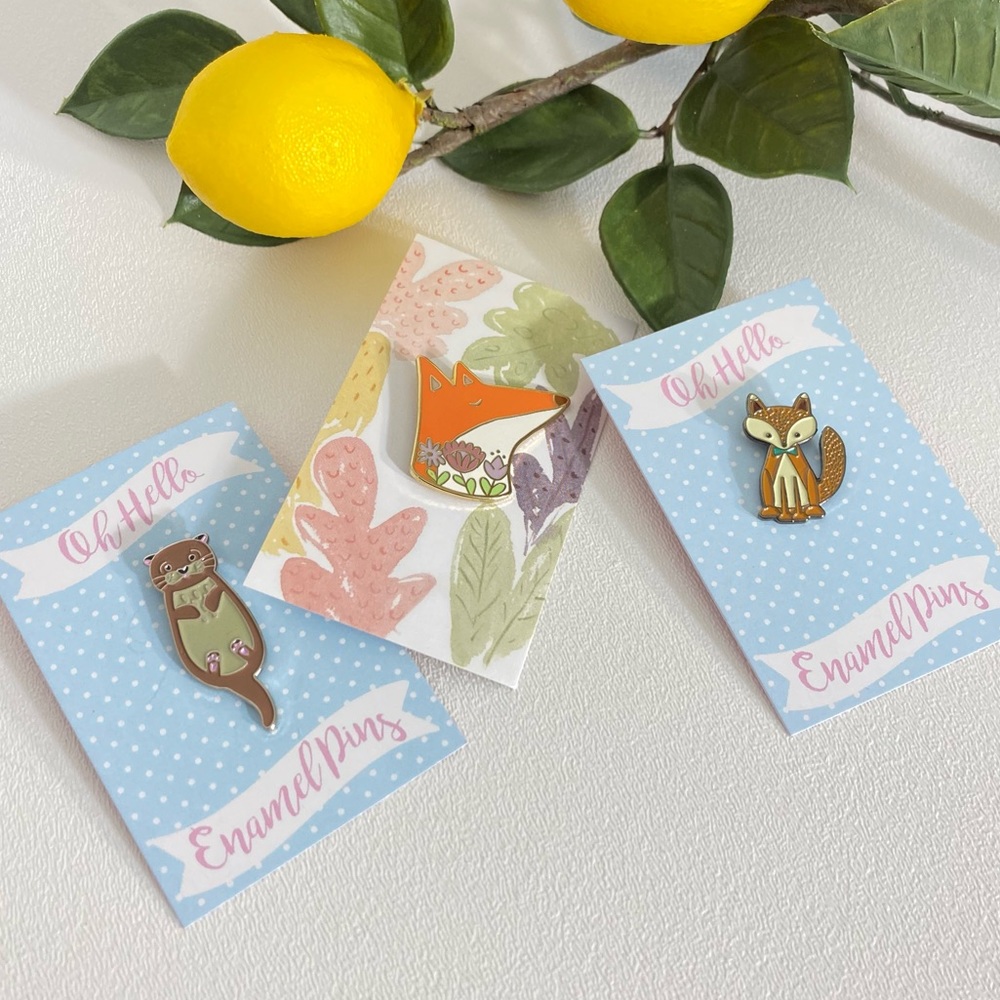 Enamel Pin Bundle Cute Boho Animals Fox Otter Cottagecore Floral Woodland